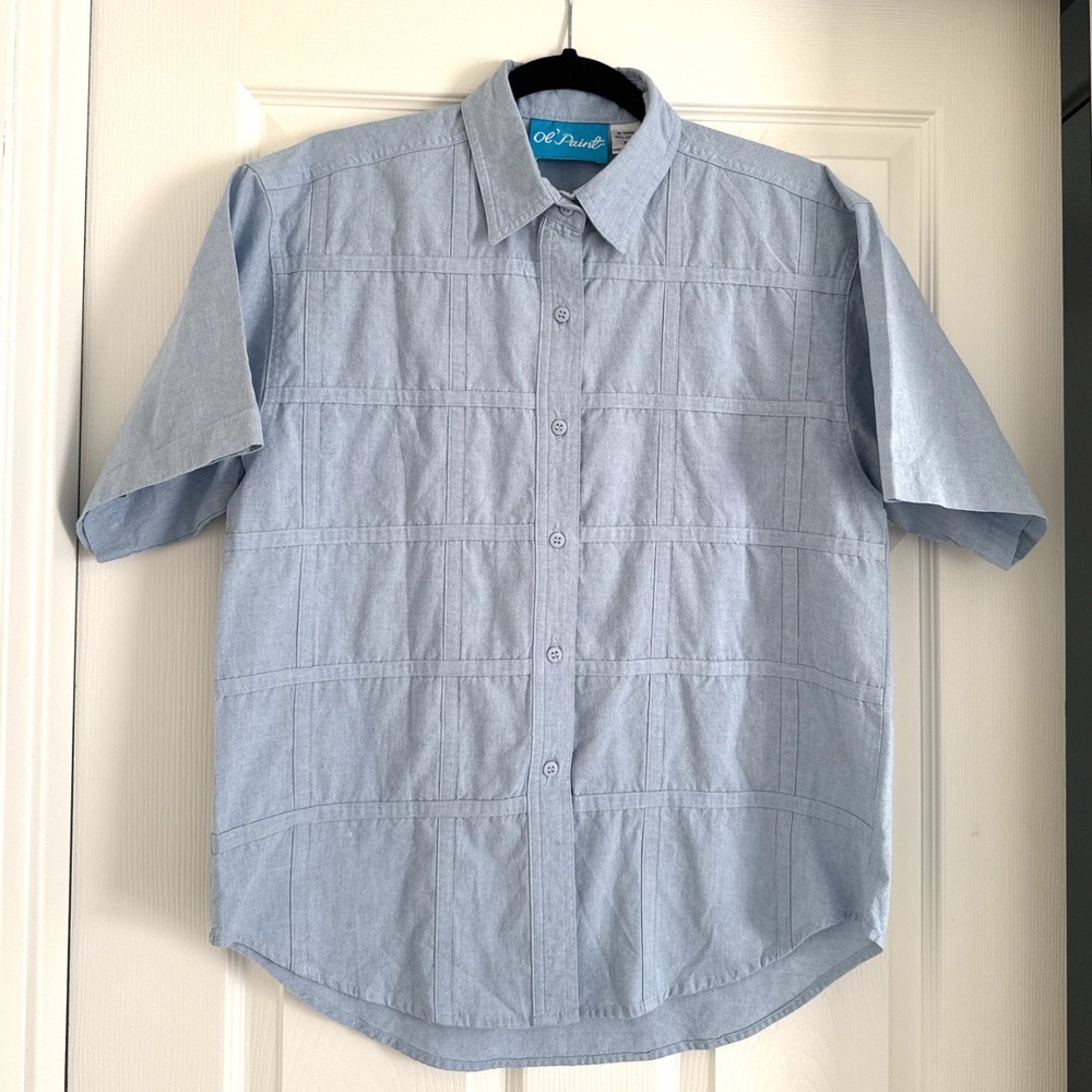 Ol' Paint Retro Western‎ Shirt Textured Cotton Light Blue Button Up Women's M